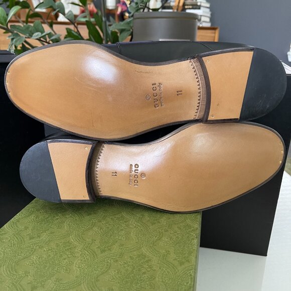 GUCCI Men's Chain Calf Black Leather Loafer, 739774, Gucci 11 - Picture 13 of 16